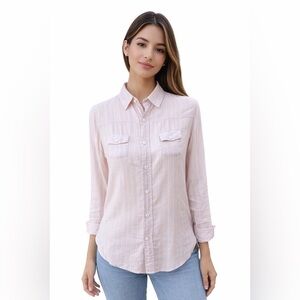 NWT JJ JOE'S JEANS Cream Pink Striped button down shirt top blouse sz XS womens